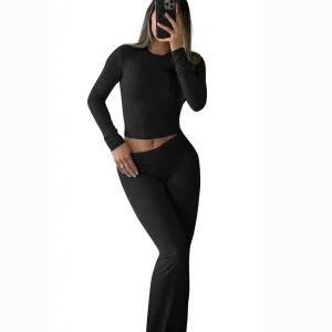 Women's Yoga Two-Piece Set Long-Sleeve Wide-Leg